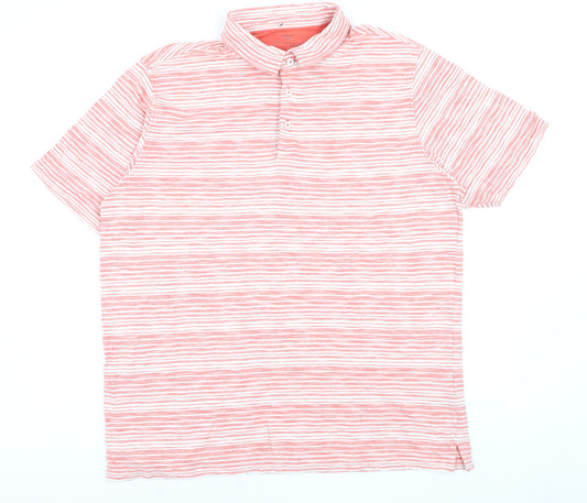 Marks and Spencer Men's Pink Striped Cotton Polo Shirt XL Regular Fit