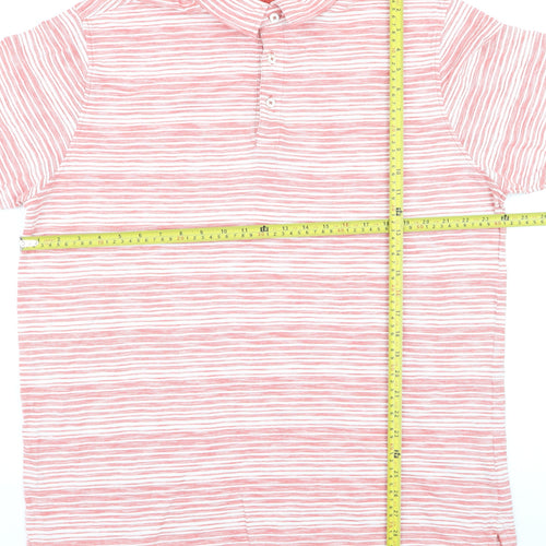 Marks and Spencer Men's Pink Striped Cotton Polo Shirt XL Regular Fit