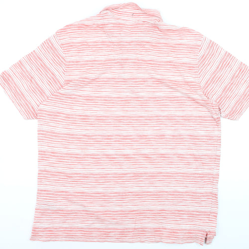 Marks and Spencer Men's Pink Striped Cotton Polo Shirt XL Regular Fit