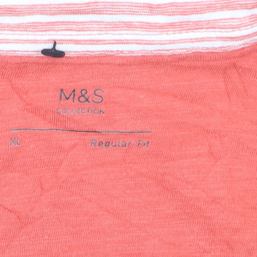 Marks and Spencer Men's Pink Striped Cotton Polo Shirt XL Regular Fit
