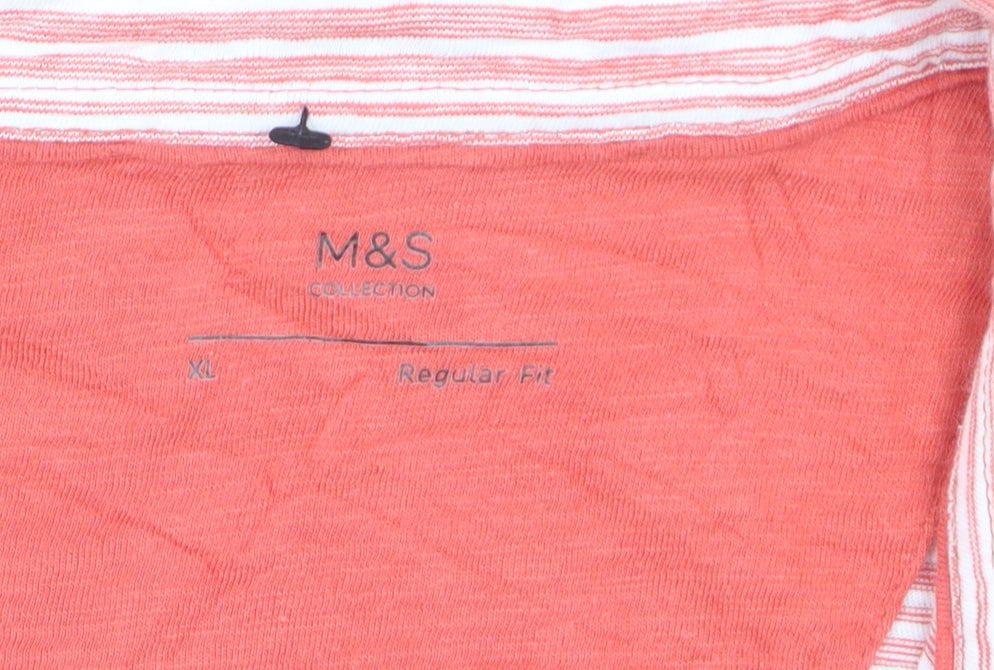 Marks and Spencer Men's Pink Striped Cotton Polo Shirt XL Regular Fit