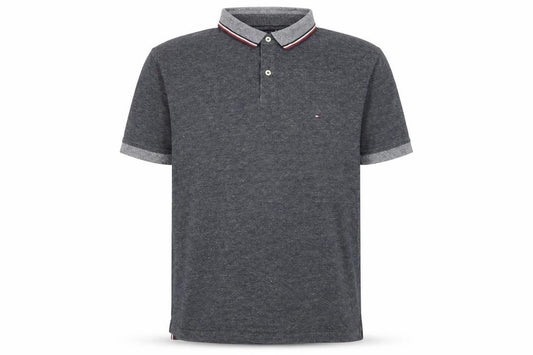 Front view of Tommy Hilfiger Men's Grey Regular Fit Short Sleeve Polo XXL