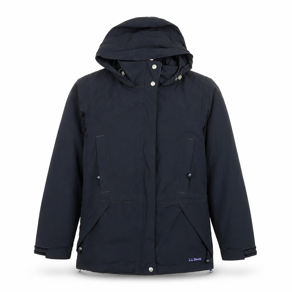 Front view of L.L.Bean Men's Black Nylon Hooded Parka Jacket, size S, Waterproof