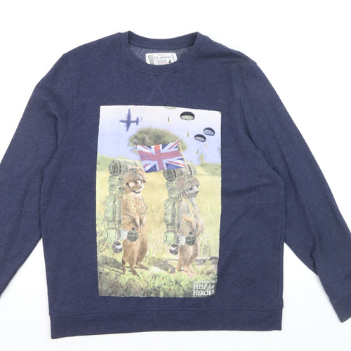 Red Herring Men's Blue Large Graphic Cotton Pullover Jumper