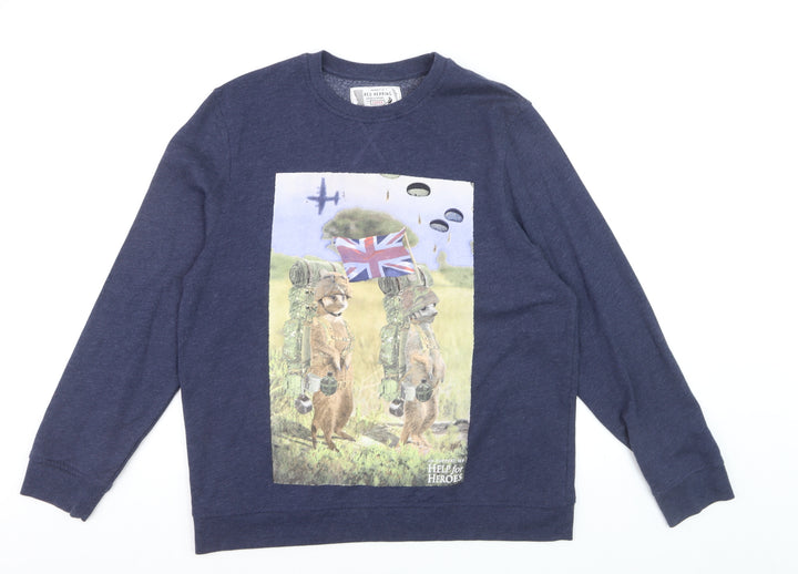 Red Herring Men's Blue Large Graphic Cotton Pullover Jumper