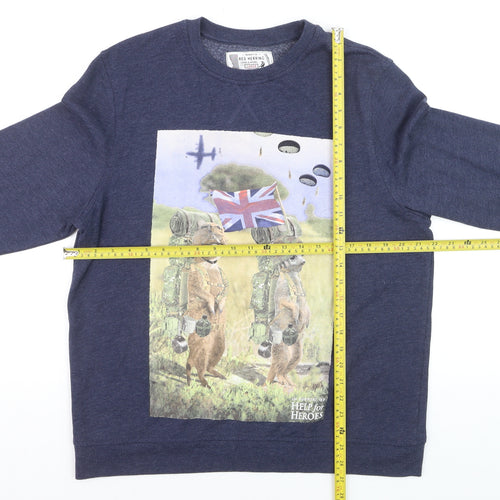 Red Herring Men's Blue Large Graphic Cotton Pullover Jumper