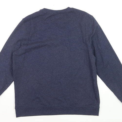Red Herring Men's Blue Large Graphic Cotton Pullover Jumper