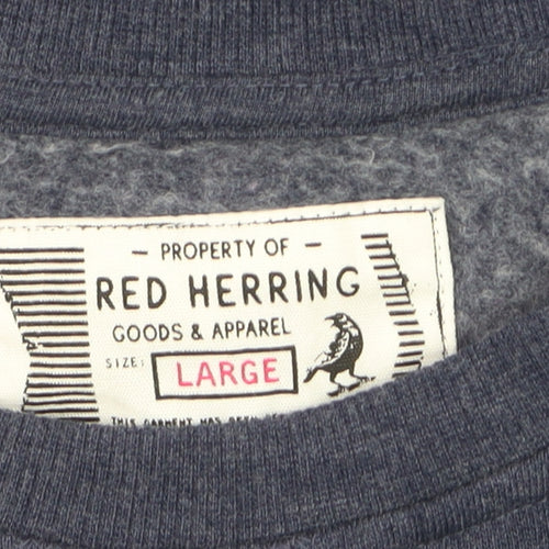 Red Herring Men's Blue Large Graphic Cotton Pullover Jumper