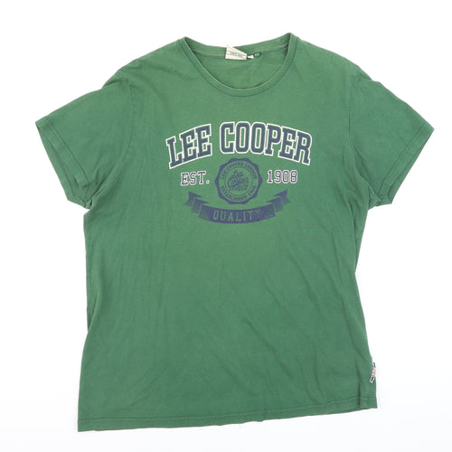 Lee Cooper Men's Green Crew Neck Graphic T-Shirt Size L Regular Fit
