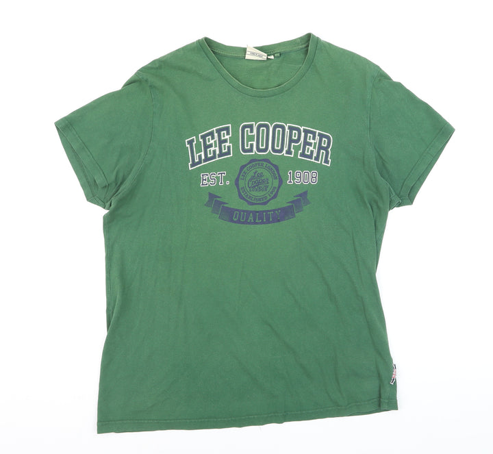 Lee Cooper Men's Green Crew Neck Graphic T-Shirt Size L Regular Fit