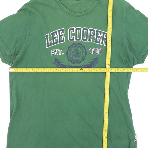 Lee Cooper Men's Green Crew Neck Graphic T-Shirt Size L Regular Fit