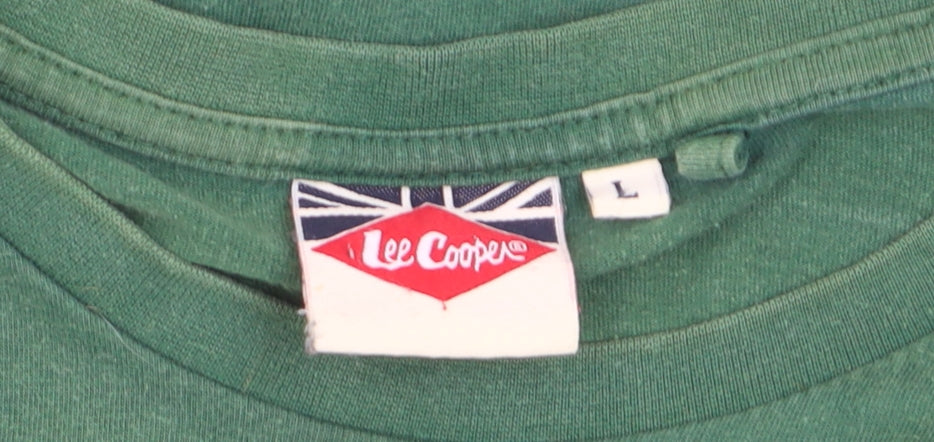 Lee Cooper Men's Green Crew Neck Graphic T-Shirt Size L Regular Fit