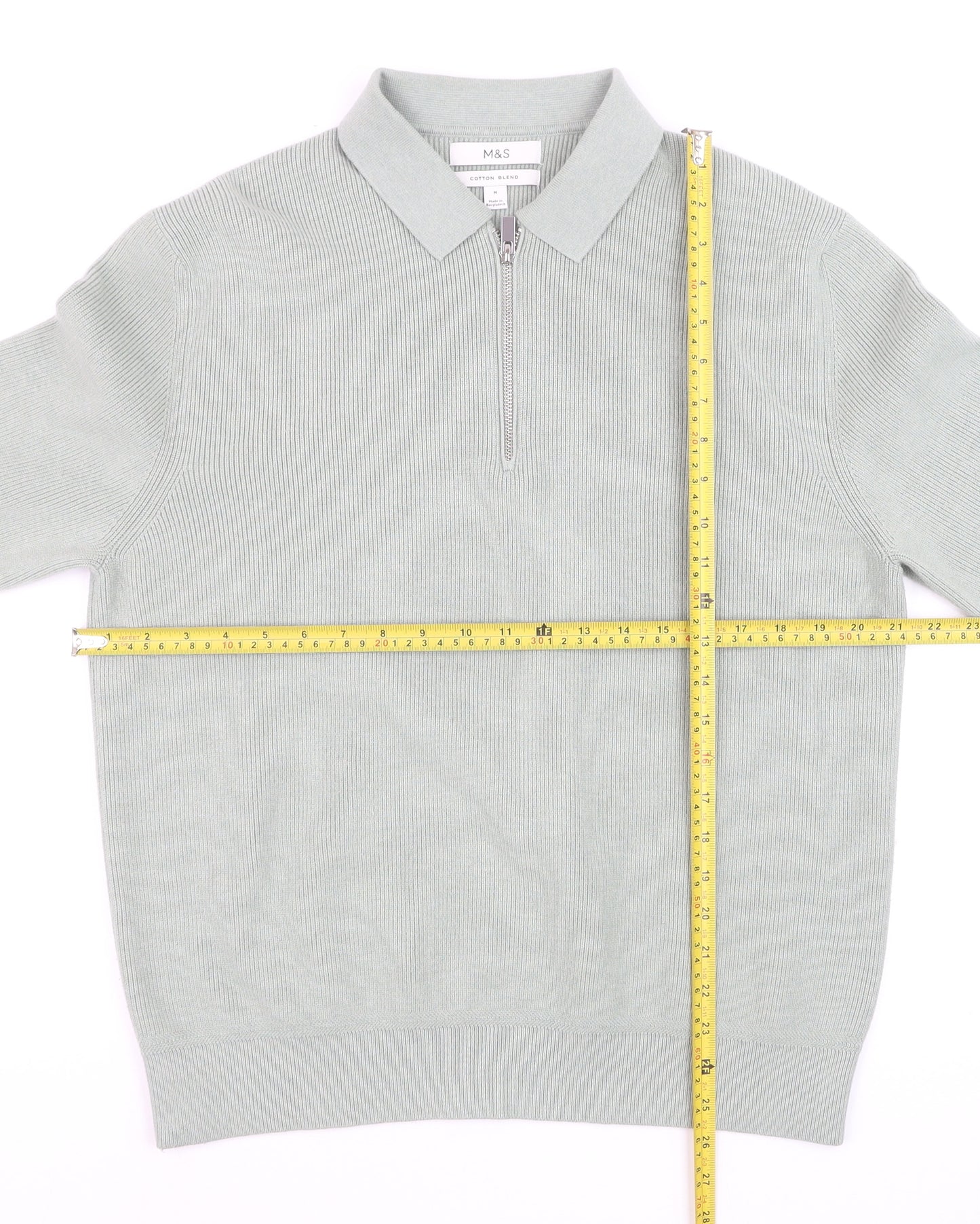 Marks and Spencer Men's Green Collared 1/2 Zip Cotton Blend Jumper M