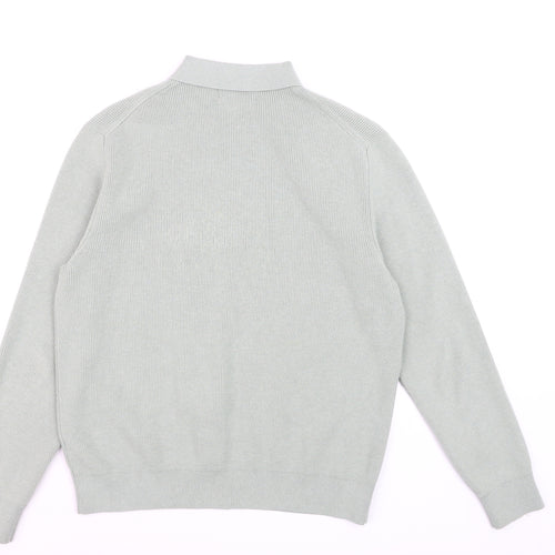 Marks and Spencer Men's Green Collared 1/2 Zip Cotton Blend Jumper M