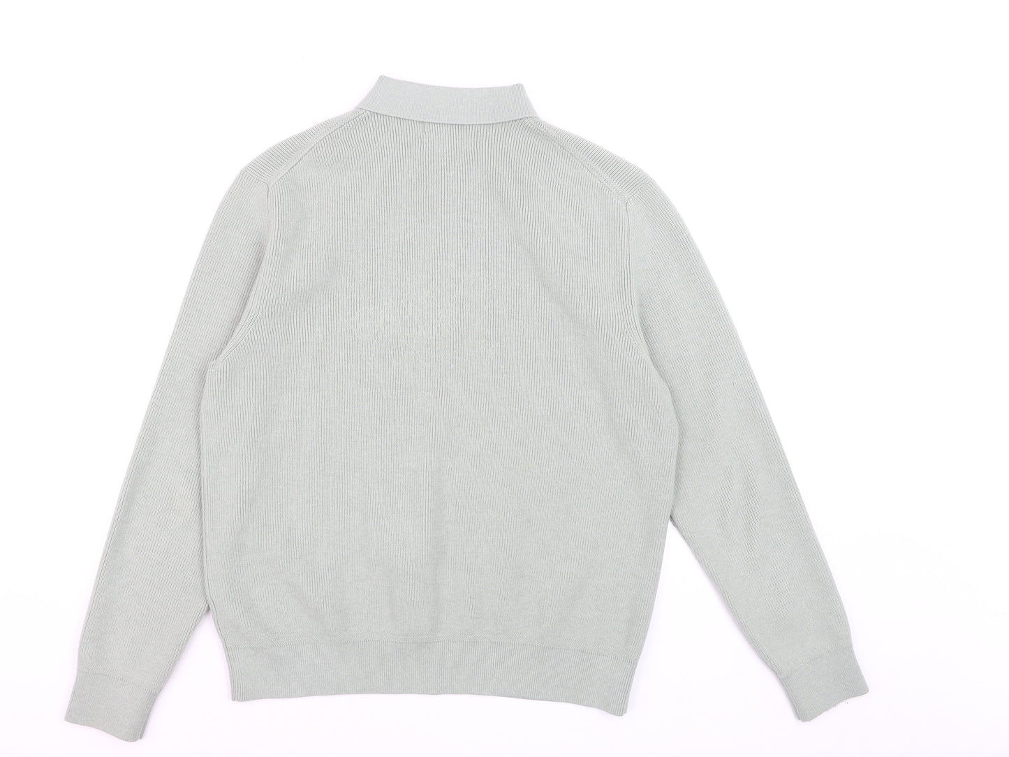 Marks and Spencer Men's Green Collared 1/2 Zip Cotton Blend Jumper M
