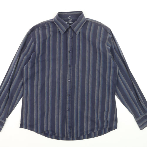 Ben Sherman Men's Blue Striped Long Sleeve Cotton Dress Shirt Size L