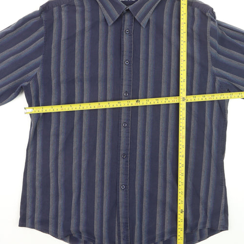 Ben Sherman Men's Blue Striped Long Sleeve Cotton Dress Shirt Size L