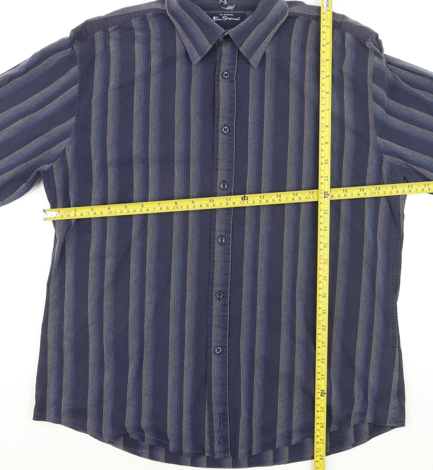 Ben Sherman Men's Blue Striped Long Sleeve Cotton Dress Shirt Size L