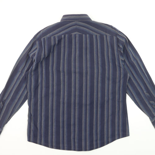Ben Sherman Men's Blue Striped Long Sleeve Cotton Dress Shirt Size L