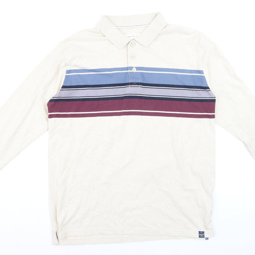 Weird Fish Men's Beige Striped Long Sleeve Cotton Button-Up Shirt Size L