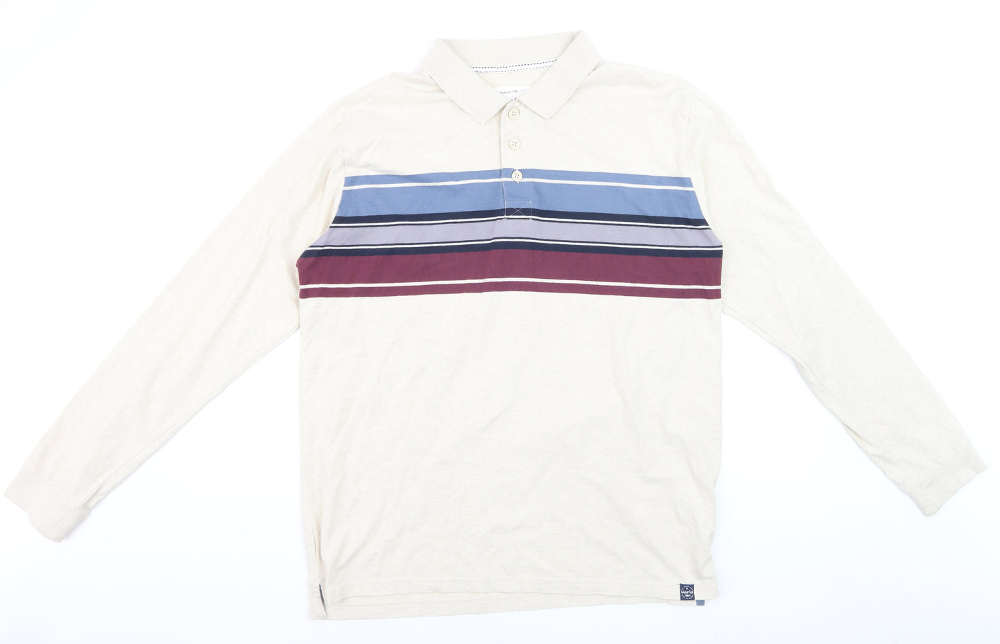 Weird Fish Men's Beige Striped Long Sleeve Cotton Button-Up Shirt Size L