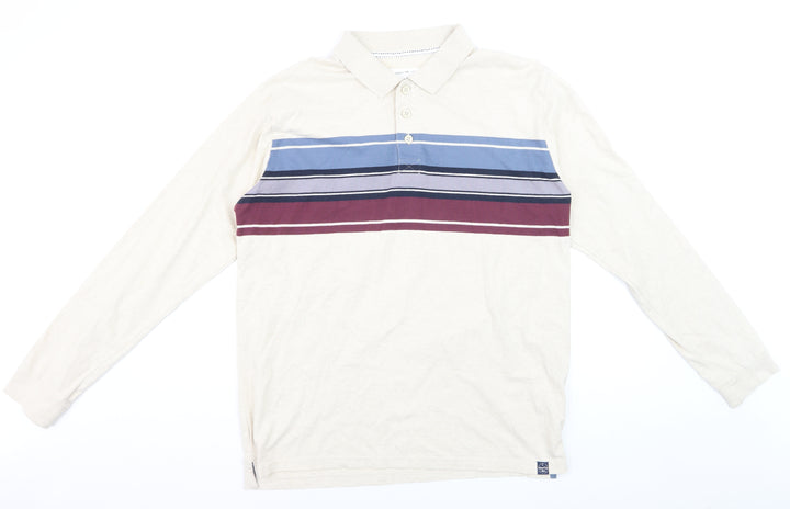 Weird Fish Men's Beige Striped Long Sleeve Cotton Button-Up Shirt Size L