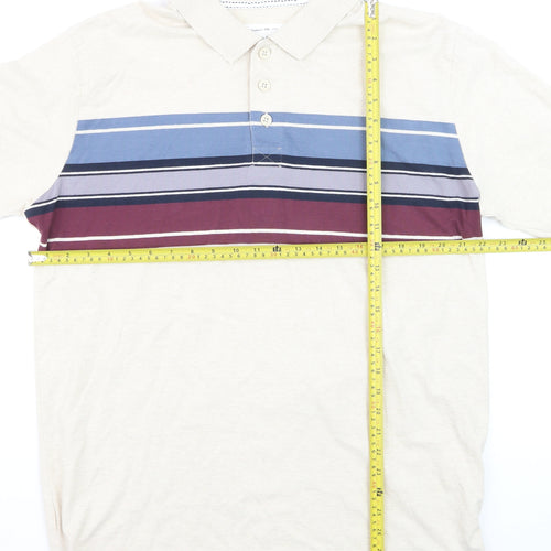 Weird Fish Men's Beige Striped Long Sleeve Cotton Button-Up Shirt Size L