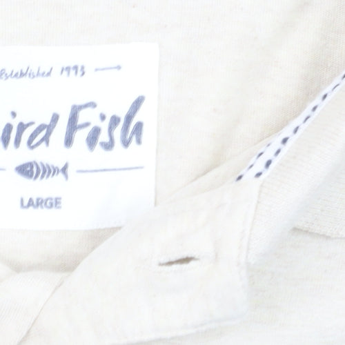 Weird Fish Men's Beige Striped Long Sleeve Cotton Button-Up Shirt Size L