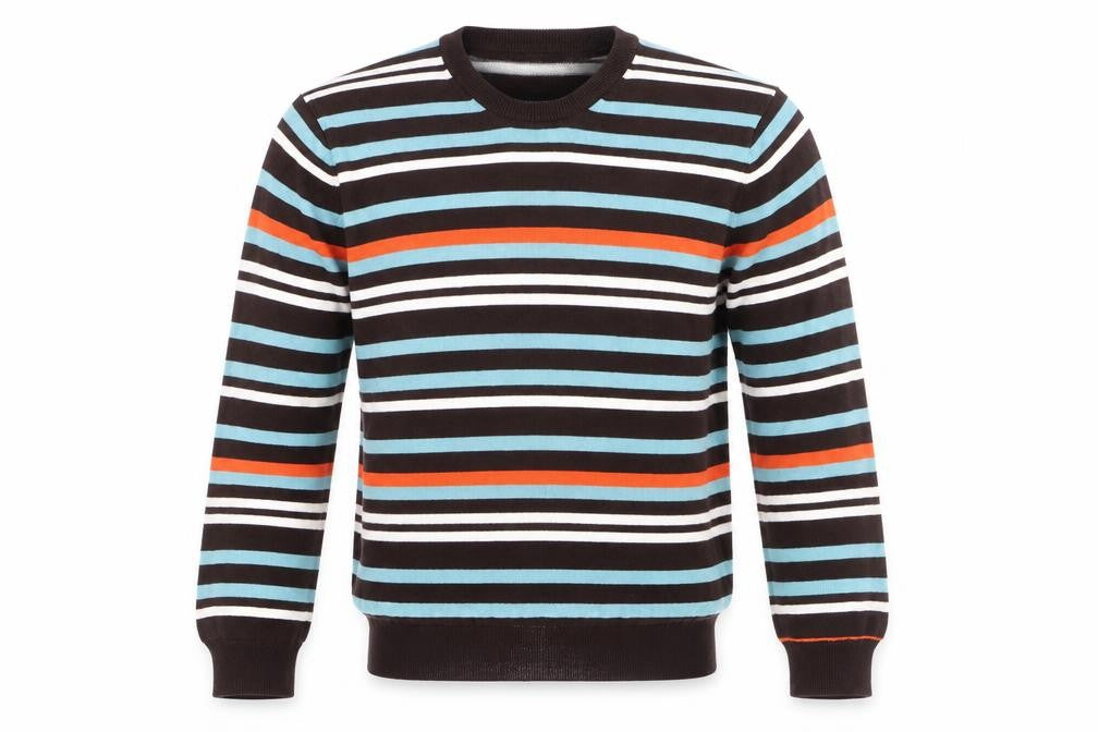 Front view of Outrage Men's Multicoloured Striped Cotton Crew Neck Jumper M