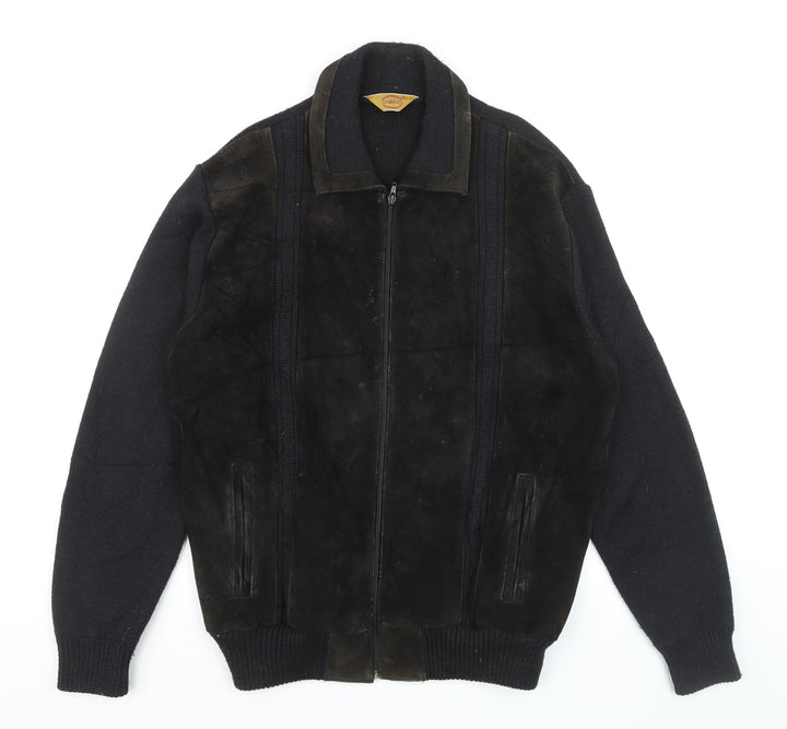 Gabicci Men's Black 3XL Wool Leather Bomber Jacket
