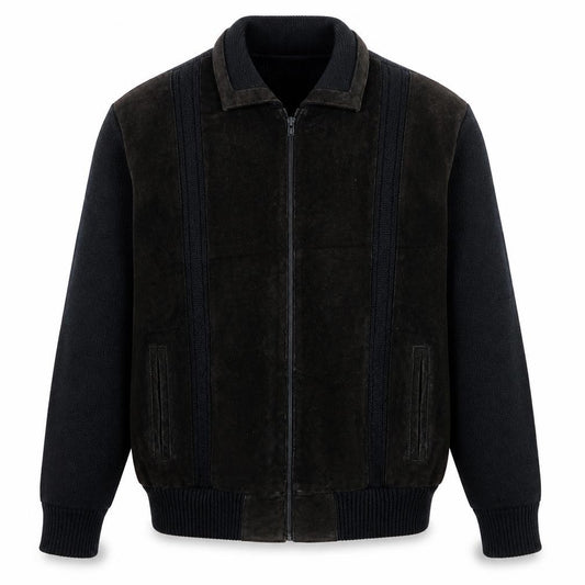 Front view of Gabicci Men's Black 3XL Wool Leather Bomber Jacket