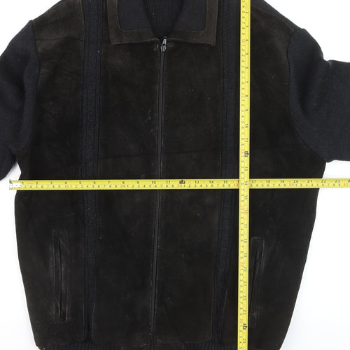Gabicci Men's Black 3XL Wool Leather Bomber Jacket