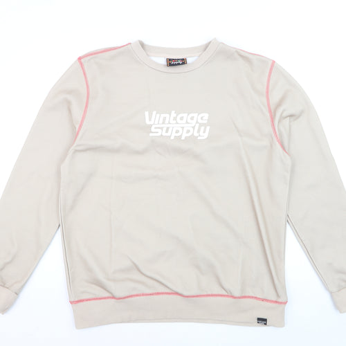Vintage Supply Men's Beige Graphic Pullover Sweatshirt M