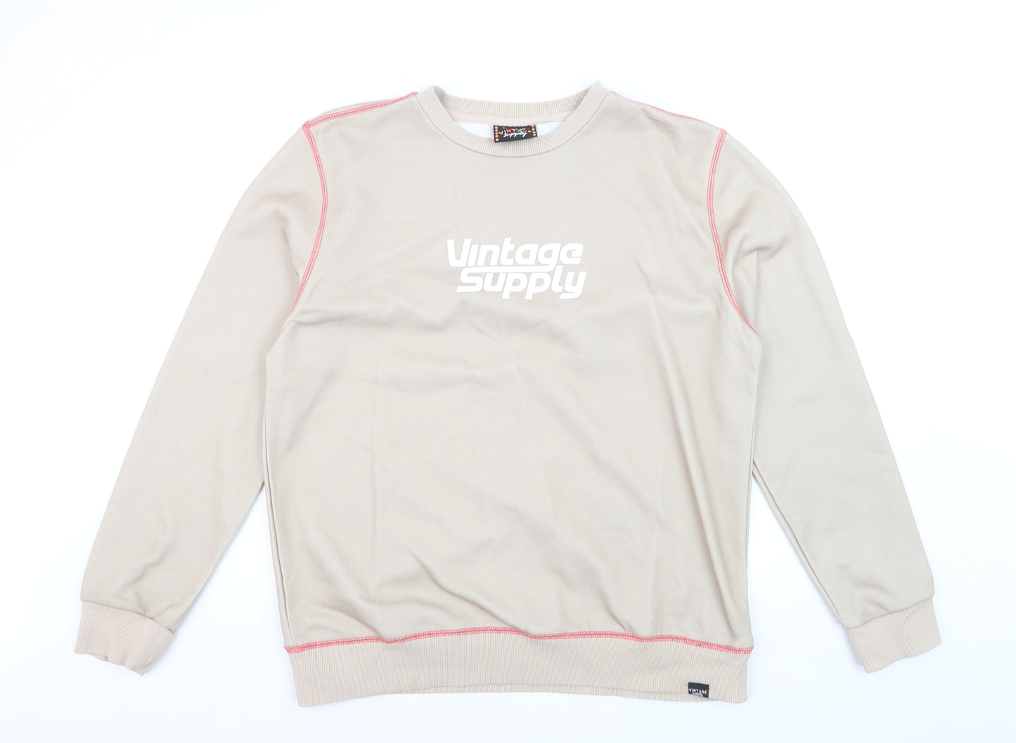 Vintage Supply Men's Beige Graphic Pullover Sweatshirt M