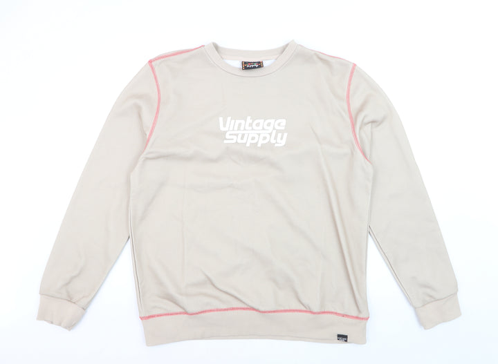 Vintage Supply Men's Beige Graphic Pullover Sweatshirt M