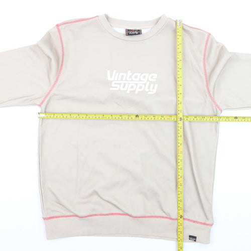 Vintage Supply Men's Beige Graphic Pullover Sweatshirt M