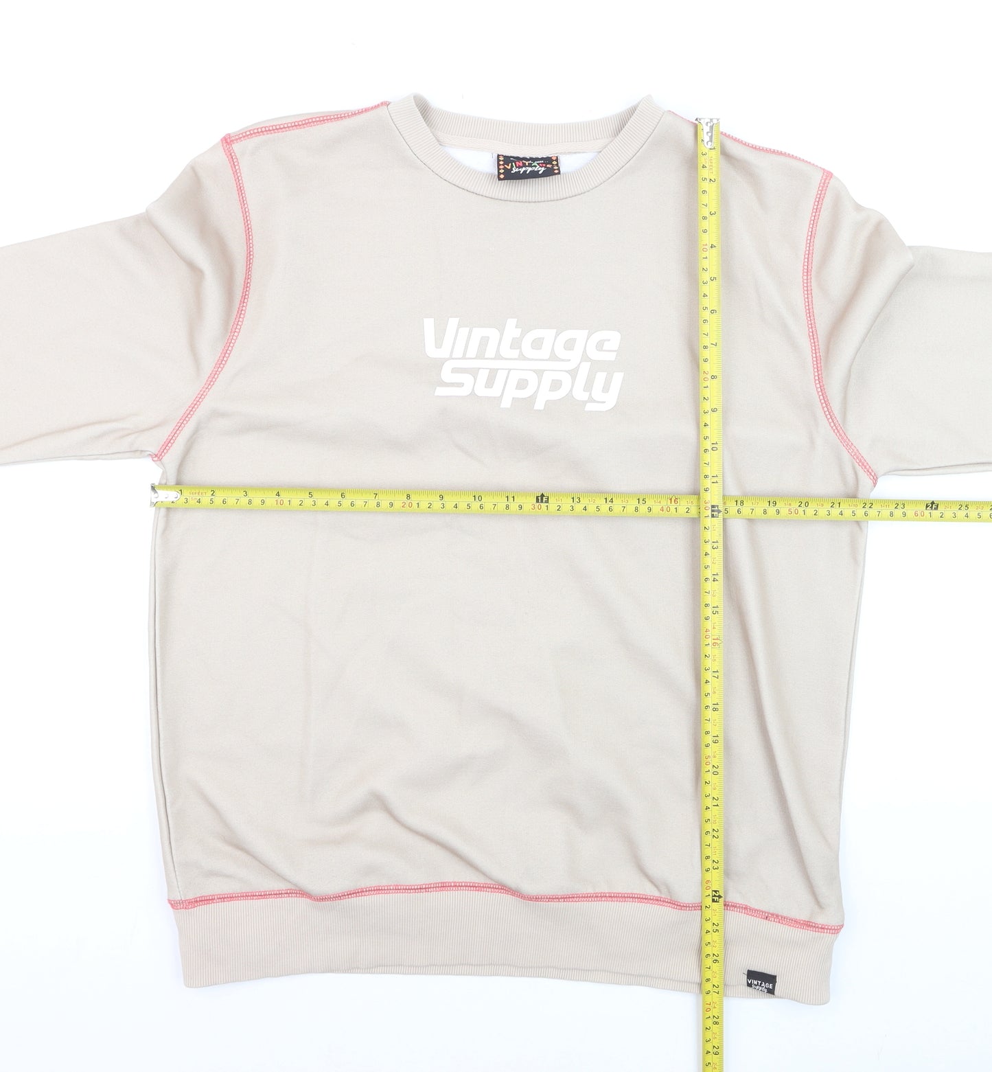 Vintage Supply Men's Beige Graphic Pullover Sweatshirt M