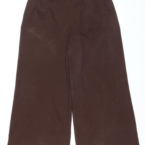 Marks and Spencer Women's Brown Size 16 Short Wide-Leg Stretch Trousers