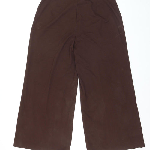 Marks and Spencer Women's Brown Size 16 Short Wide-Leg Stretch Trousers