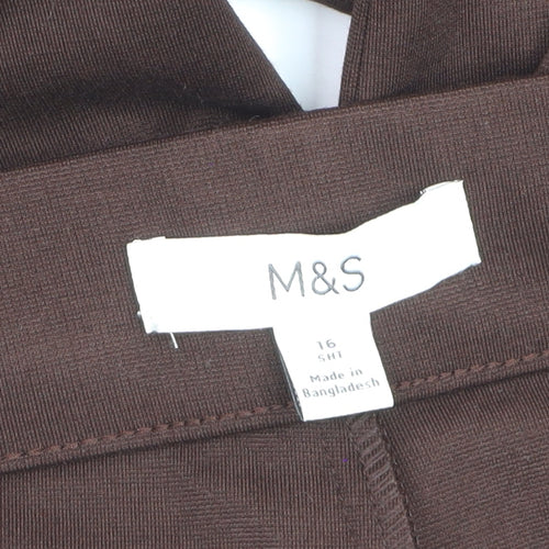Marks and Spencer Women's Brown Size 16 Short Wide-Leg Stretch Trousers