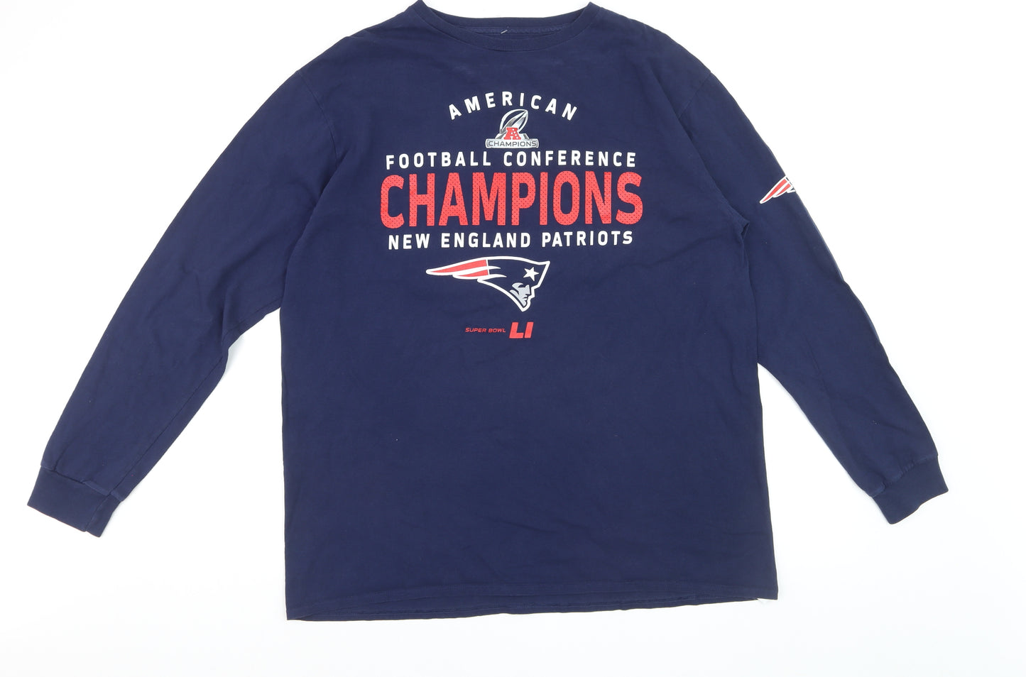 Majestic Men’s Blue XL Long Sleeve New England Patriots Graphic Shirt