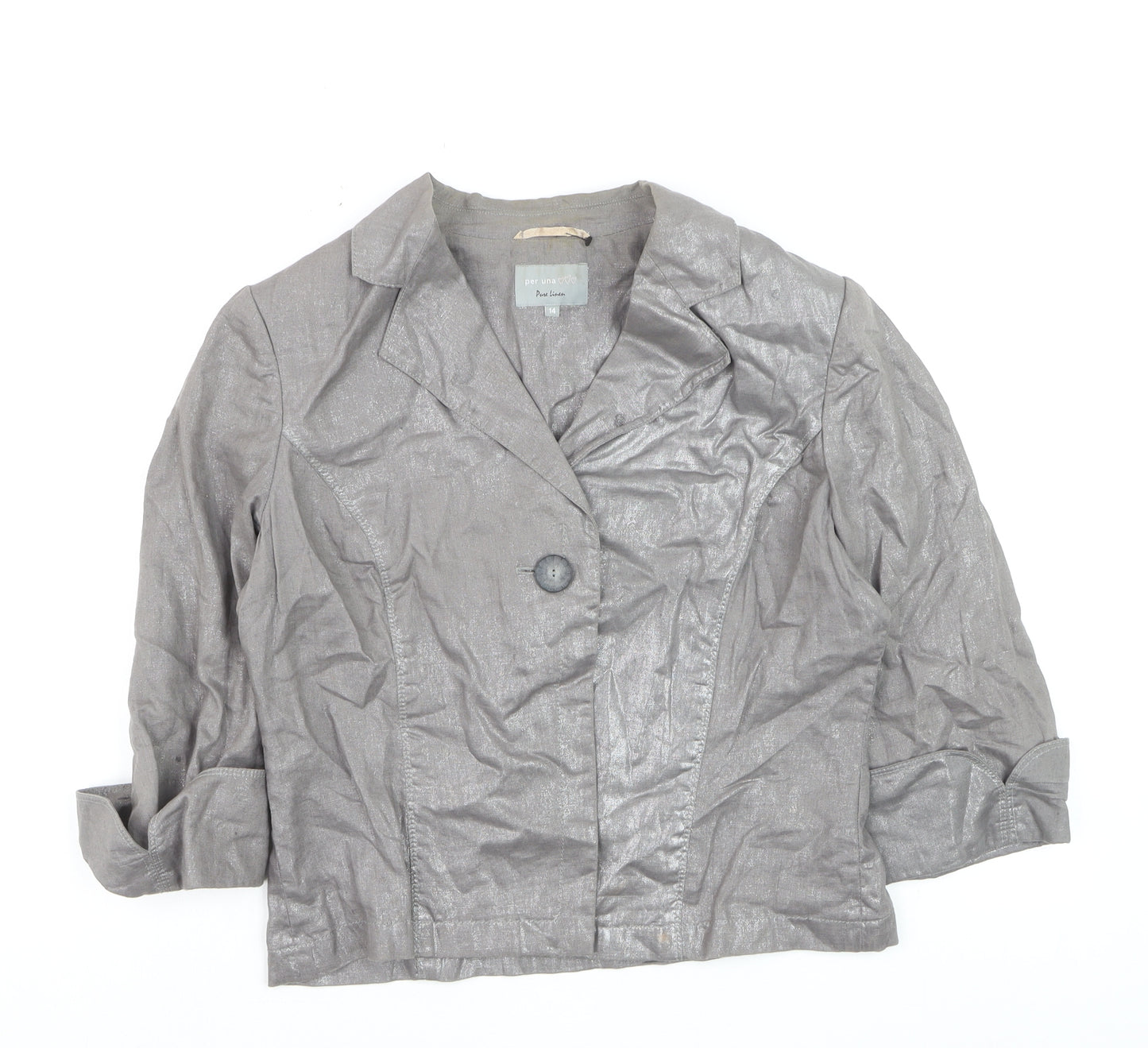 Marks and Spencer Per Una Grey Pure Linen Single Breasted Jacket Size 14