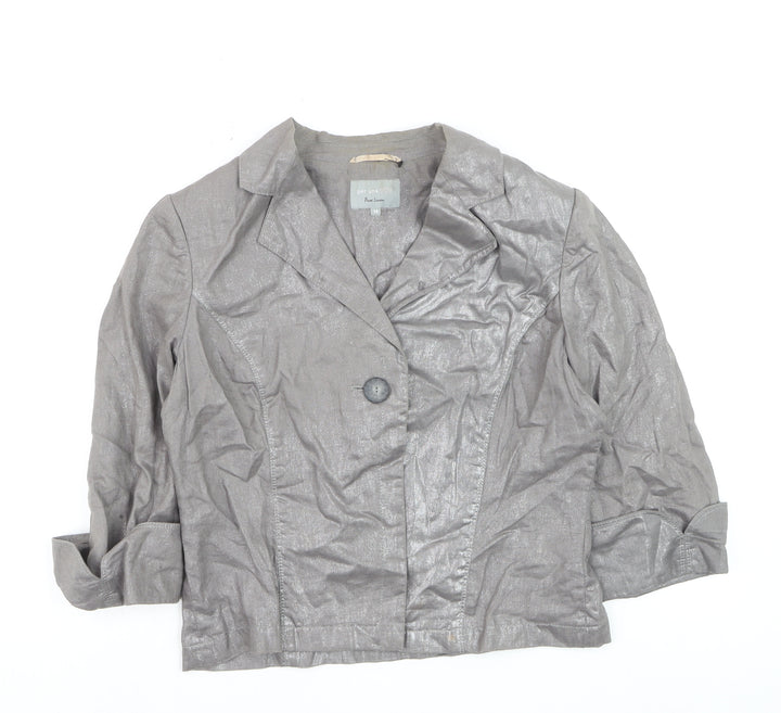 Marks and Spencer Per Una Grey Pure Linen Single Breasted Jacket Size 14