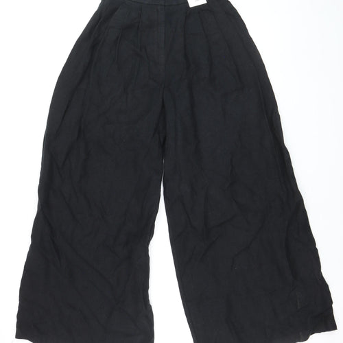 Marks and Spencer Women’s Black Linen Wide Leg Pleated Trousers Size 6