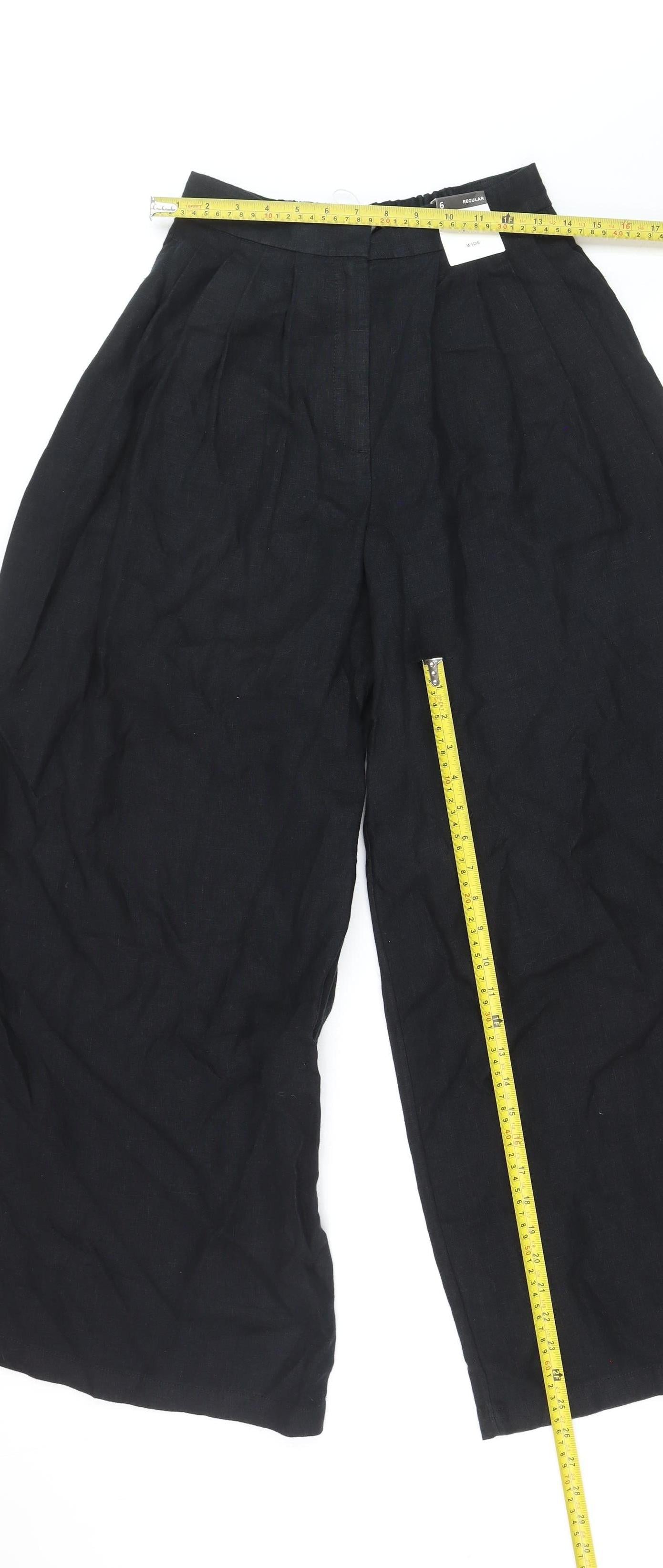 Marks and Spencer Women’s Black Linen Wide Leg Pleated Trousers Size 6