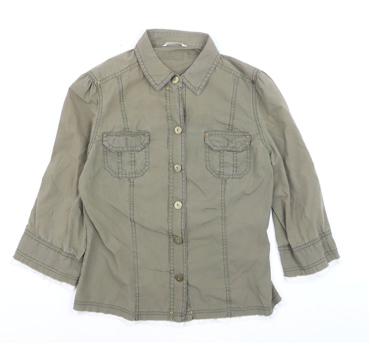 Marks and Spencer Women Green Size 12 Cotton Military Jacket