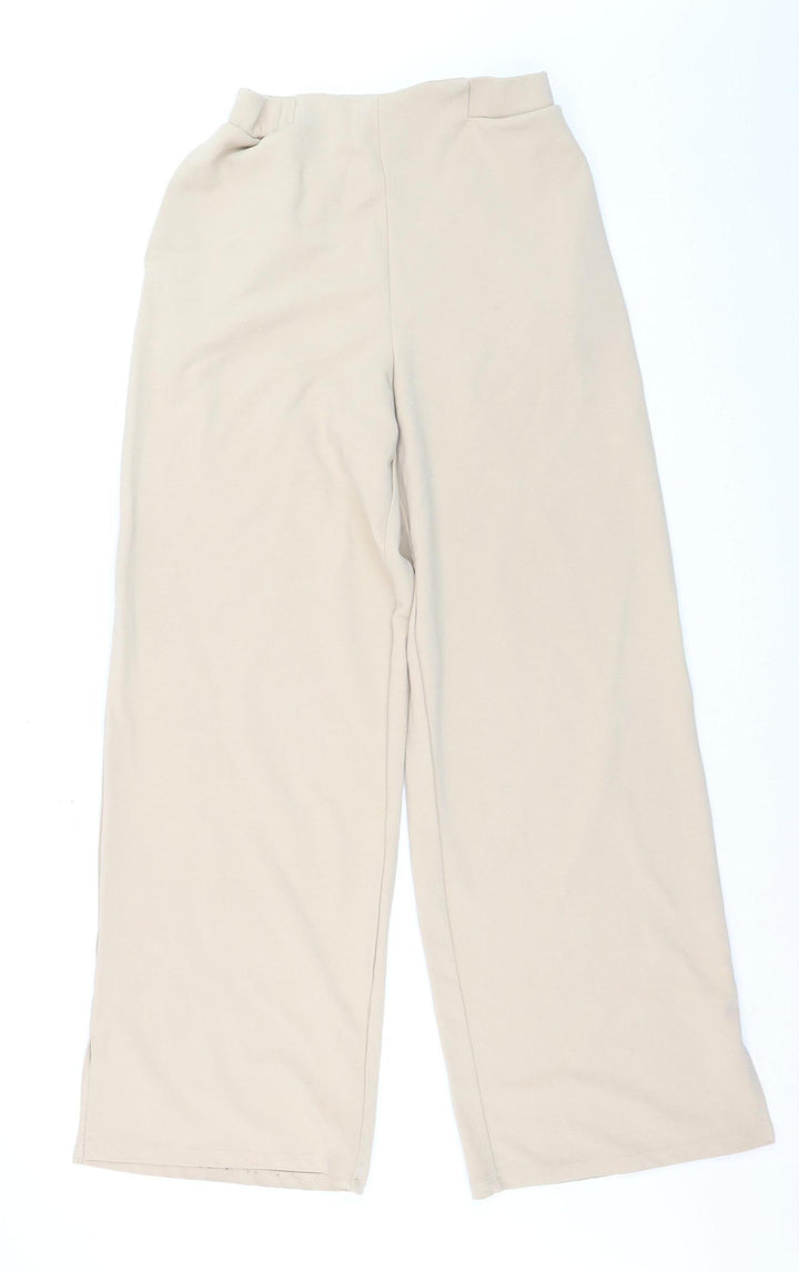 Vila Women’s Beige Wide-Leg Jersey Trousers Size M