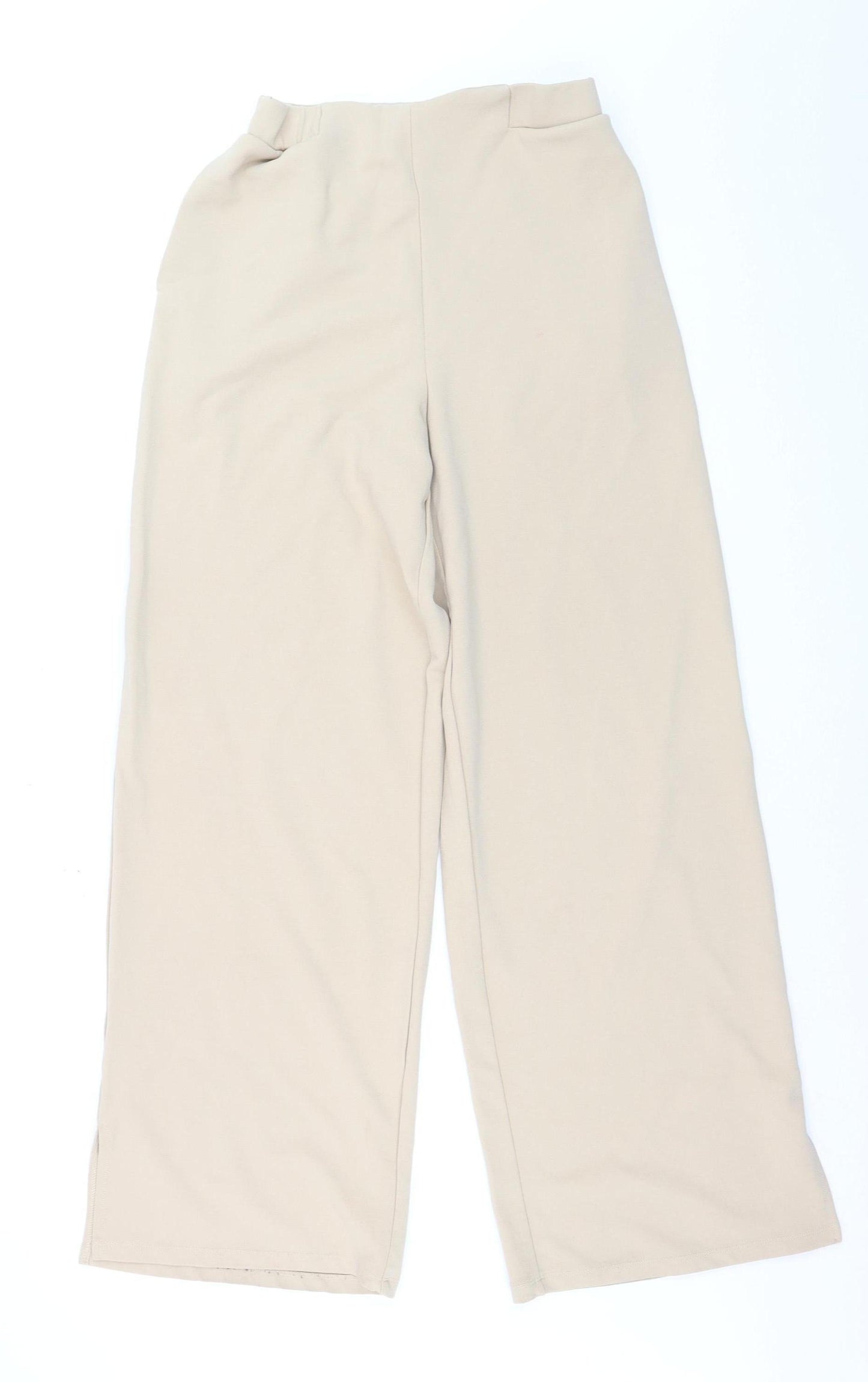 Vila Women’s Beige Wide-Leg Jersey Trousers Size M