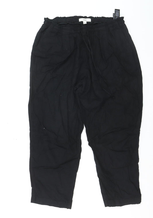 Marks and Spencer Womens Black Linen Crop Trousers Size 14 Short