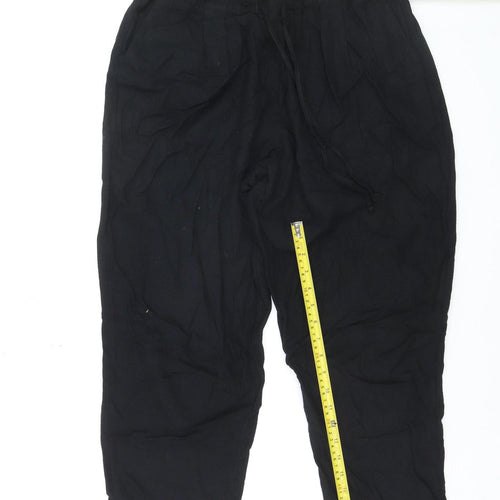 Marks and Spencer Womens Black Linen Crop Trousers Size 14 Short